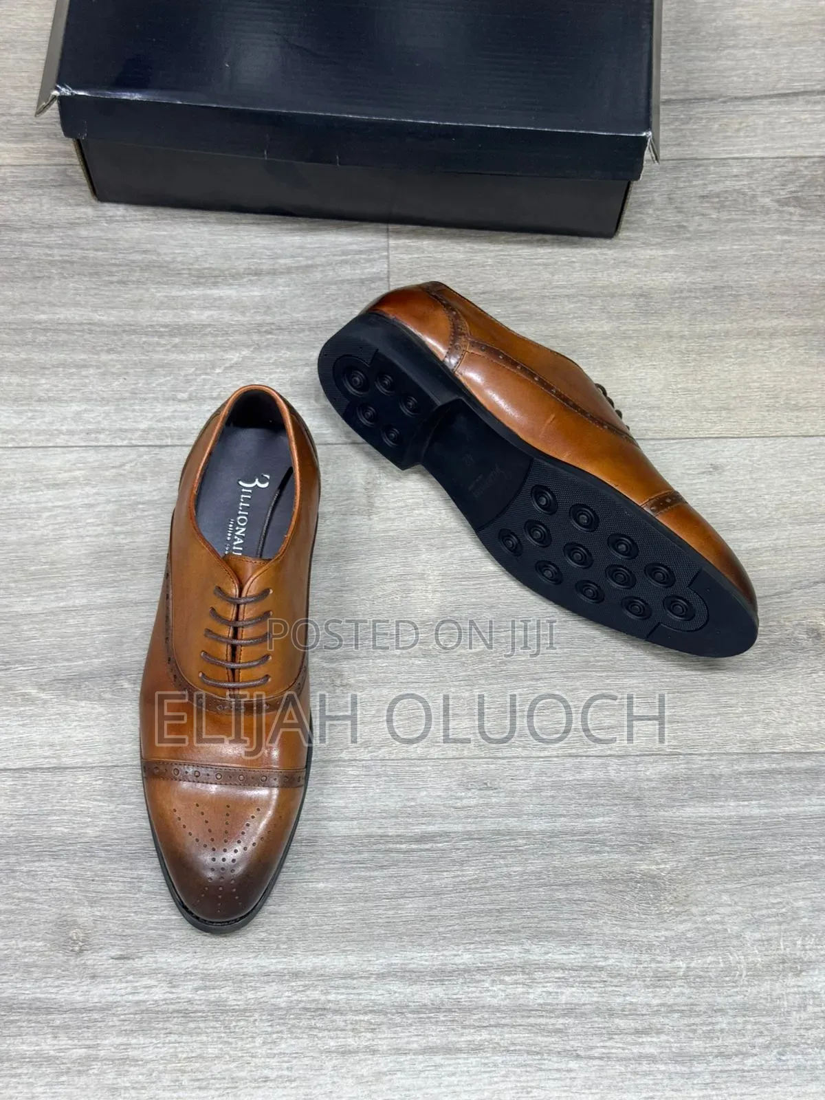 Brown Billionaire Premium Leather Semi-Brogue Oxford Shoes.