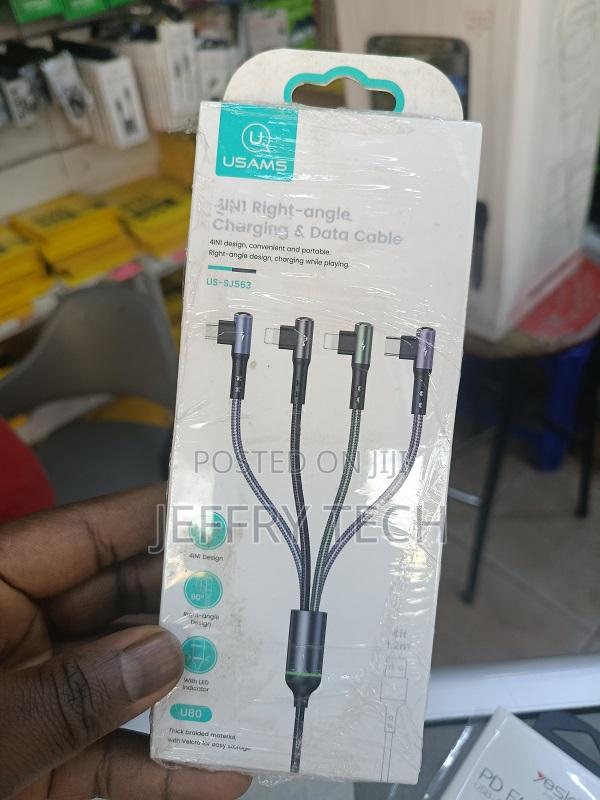 4-in-1 Right-Angle Charging Cable 1.2m, Usb-C, Lightning, Micro-Usb - main view