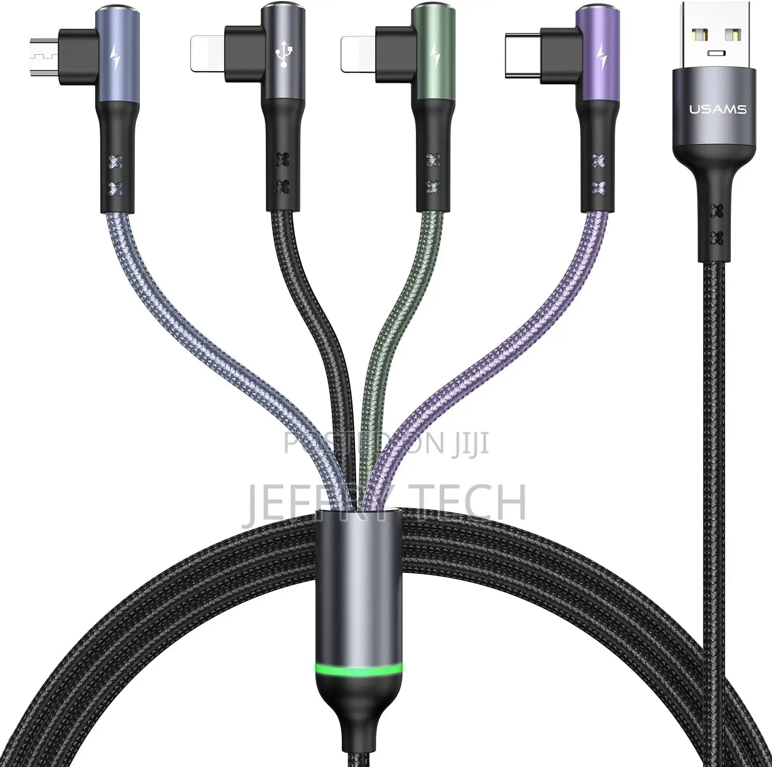 4 in 1 Right Angle Nylon Braided Multi Usb Charger Cable Multiple Fast