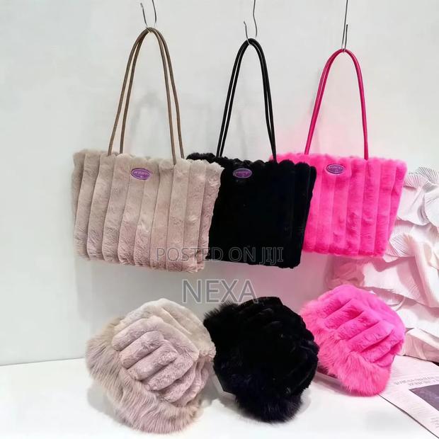 Ladies Luxury Fur Handbags-Pink Black Cream