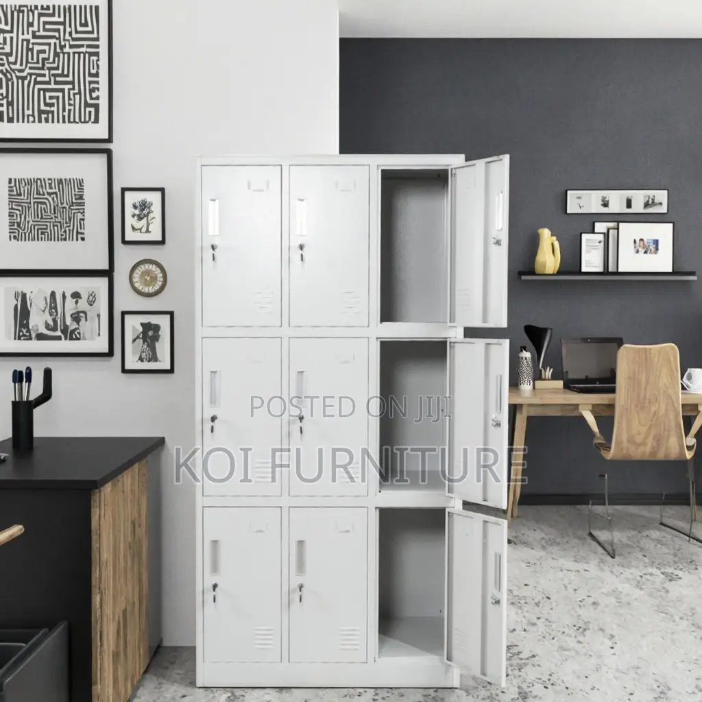 Office Cabinet; 9 Lockers Gray Executive Files Cabinet
