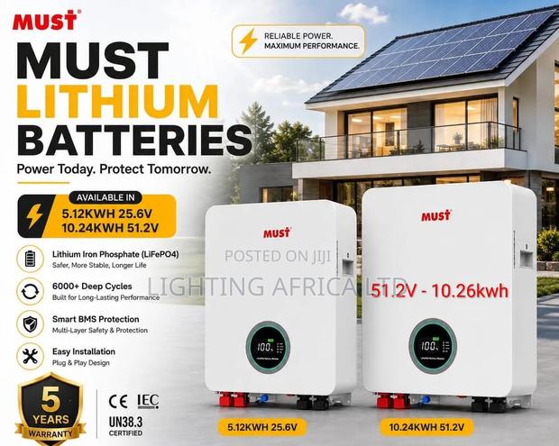 Must 51.2v - 10.26kwh Lithium Ion Battery 6000 Cycle. 5 Years Warranty