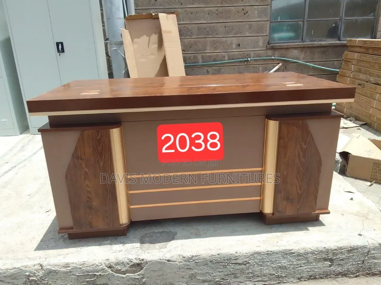 Executive Office Desk Model 2038 With Wood Grain and Gold Accents