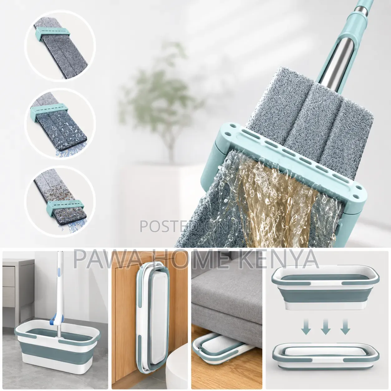 Self Wringing Hand Wash Free Flat Mop With Foldable Bucket