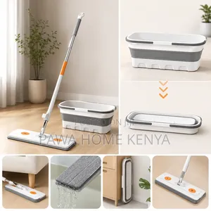 Self Wringing Hand Wash Free Flat Mop With Foldable Bucket