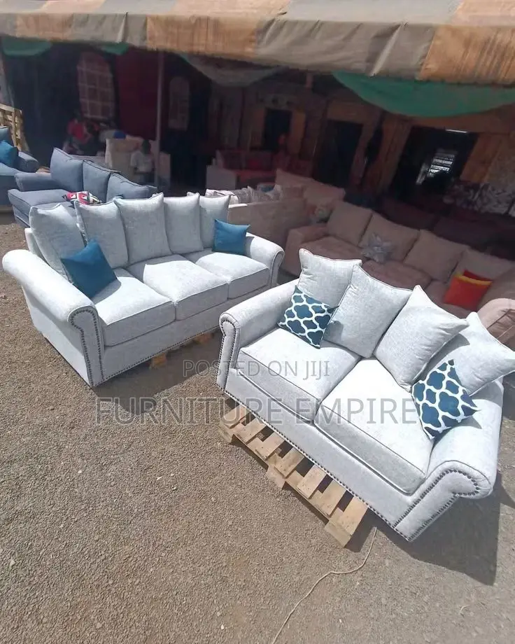 Stylish Gray Sofa Set With Nailhead Detailing