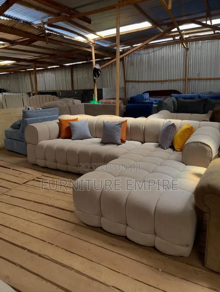 Light Beige Tufted Sectional Sofa