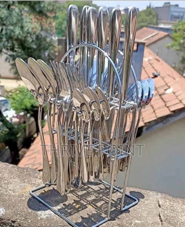 24pcs Silver Cutlery Set With a Stainless Holder - main view