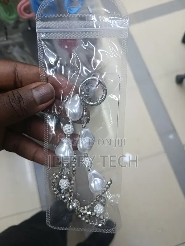 Pearlescent and Crystal Bead Wrist Lanyard for Phones or Bags.