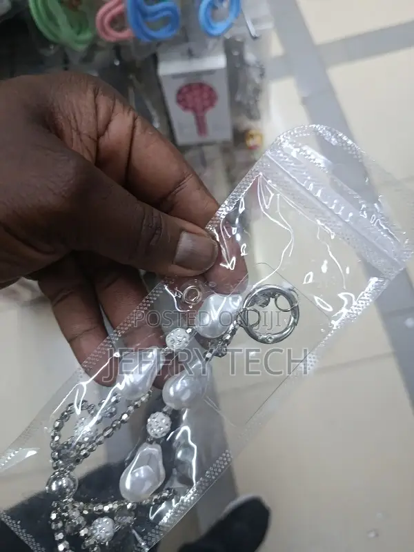 Pearlescent and Crystal Bead Wrist Lanyard for Phones or Bags.