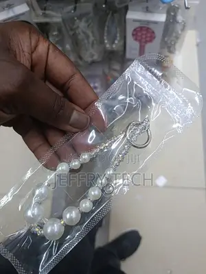 Pearl Lanyard Keychain Phone Charm, an Aesthetic Beaded Wrist Strap