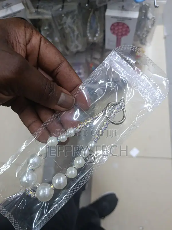 Pearl Lanyard Keychain Phone Charm, an Aesthetic Beaded Wrist Strap
