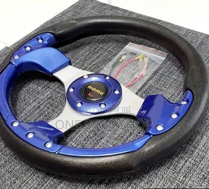 Three Spoke Design Blue Silver Momo Racing Style Steering Wheel