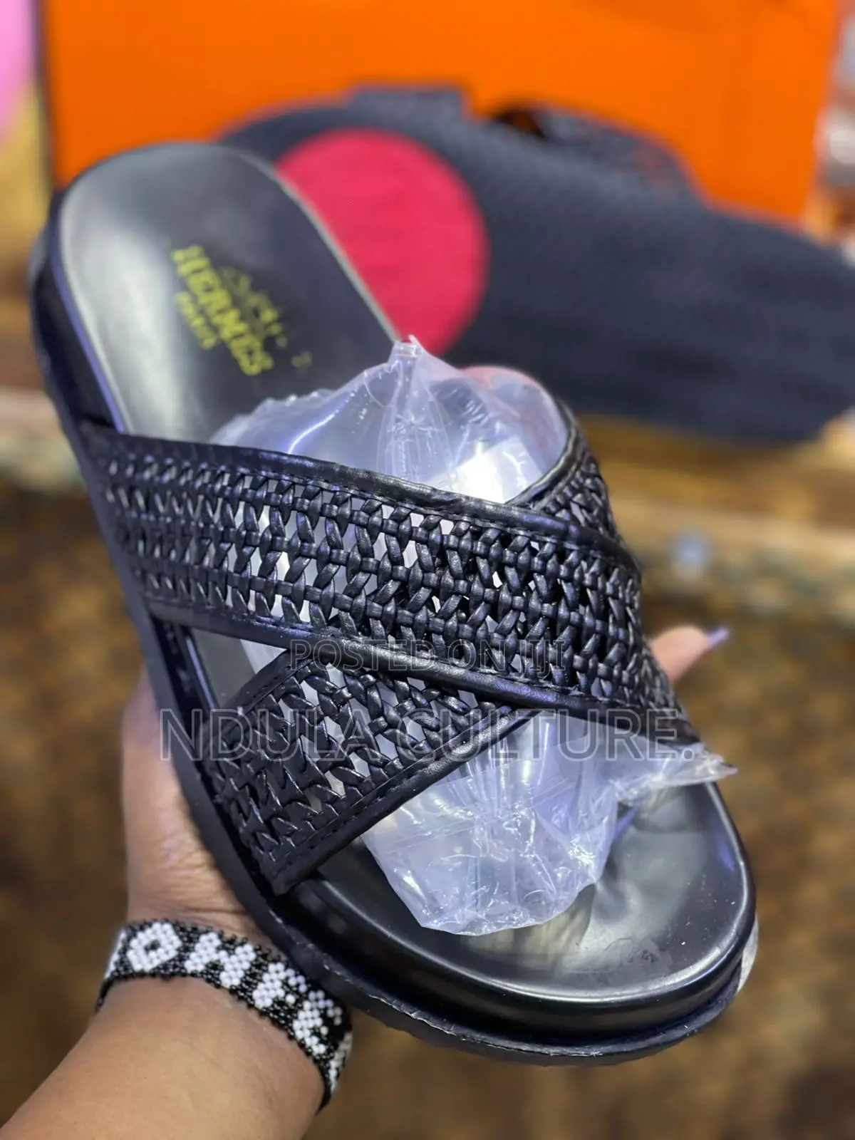 Hermes Cross Strap Braided Sandals