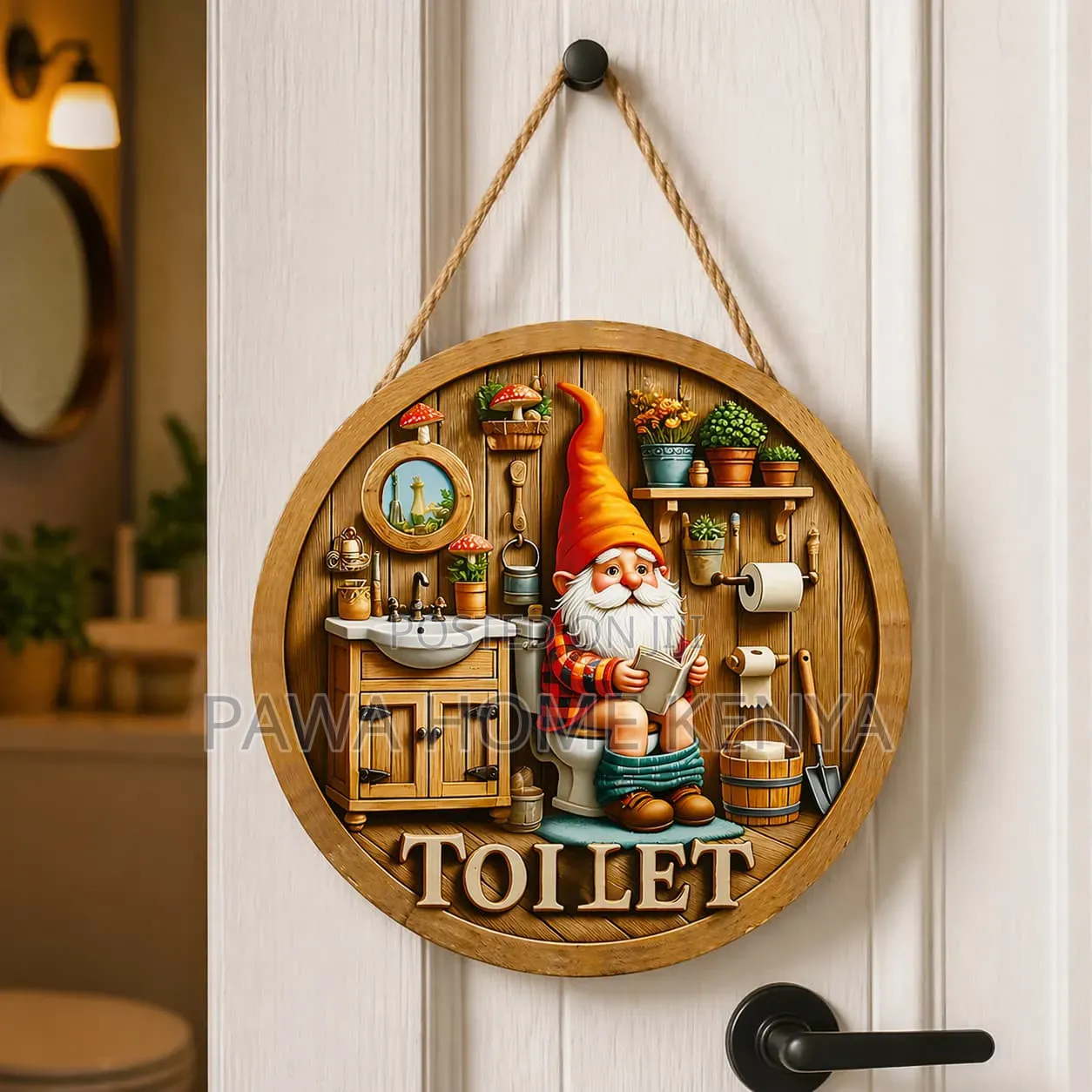 2d Flat Wooden Bathroom Hanging Decor