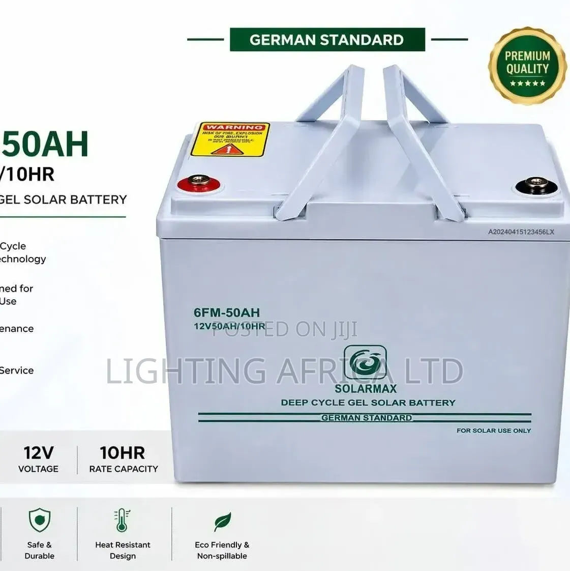 50ah - 12v Grade One Solarmax For 24"Tv,6 Light's, Woofer Charging.