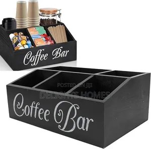 5-Compartment Wooden Coffee Station Organizer-Re