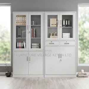 2-Door White Steel Glass Front Display File Cabinet