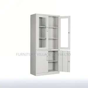 2-Door White Steel Glass Front Display File Cabinet