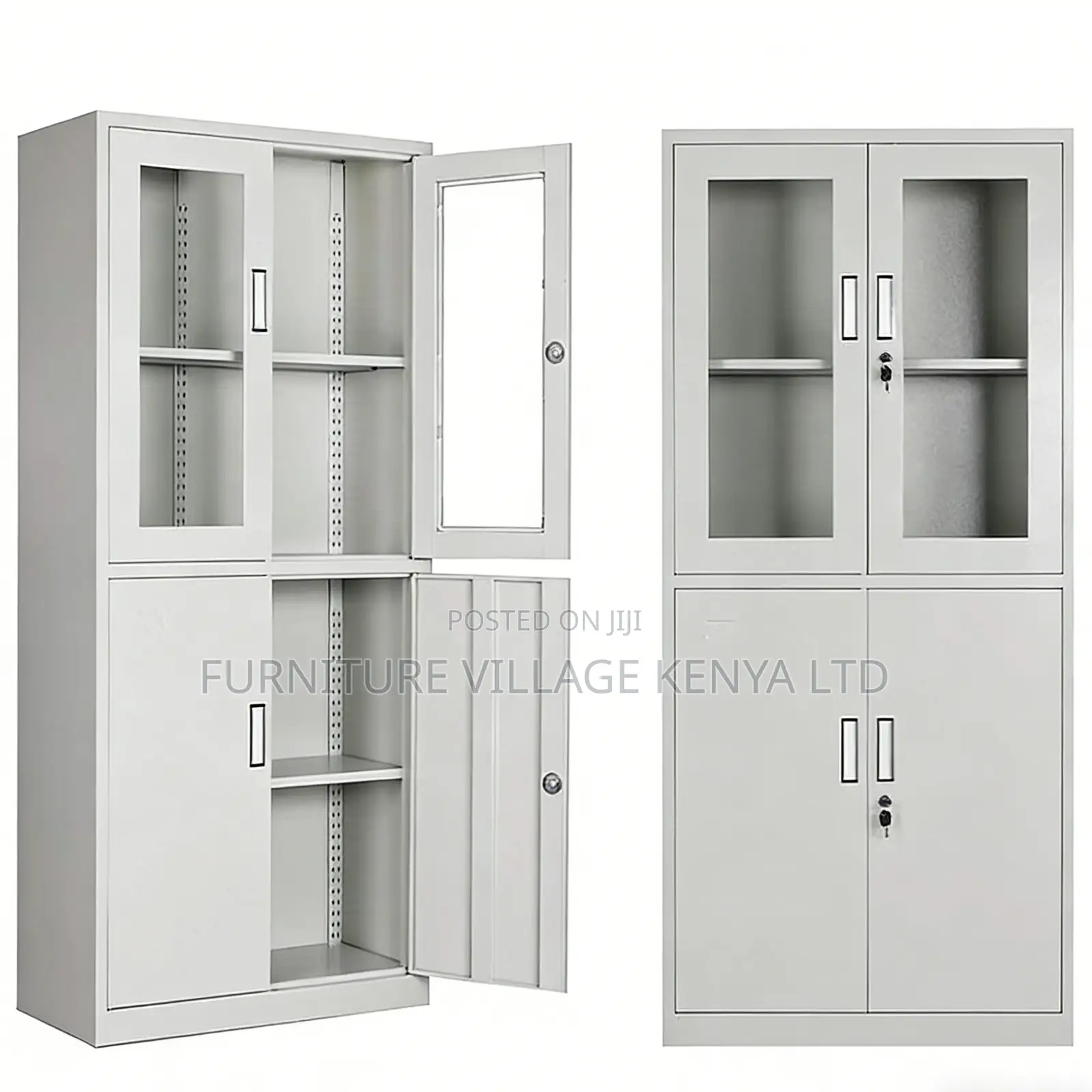 2-Door White Steel Glass Front Display File Cabinet