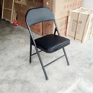Black Armless Leather Padded Folding Desk Chair