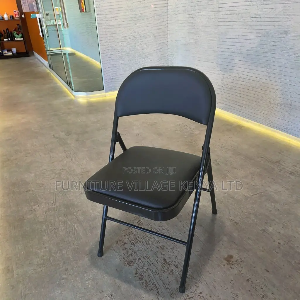 Black Armless Leather Padded Folding Desk Chair