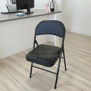 Black Armless Leather Padded Folding Desk Chair