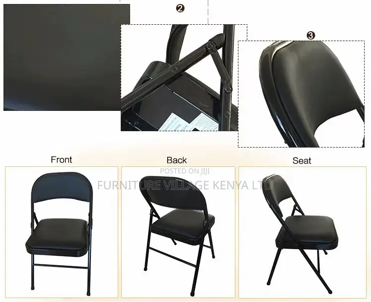 Black Armless Leather Padded Folding Desk Chair