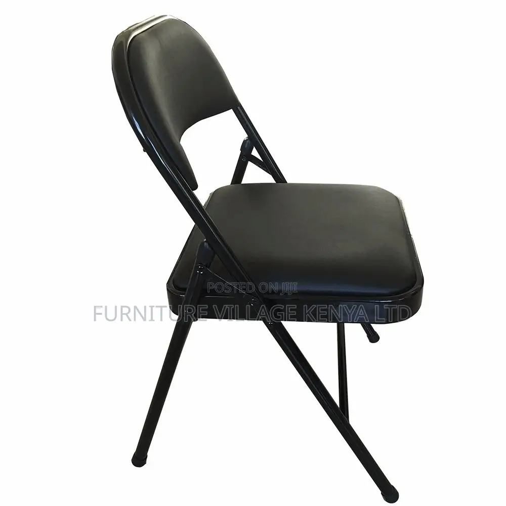 Black Armless Leather Padded Folding Desk Chair