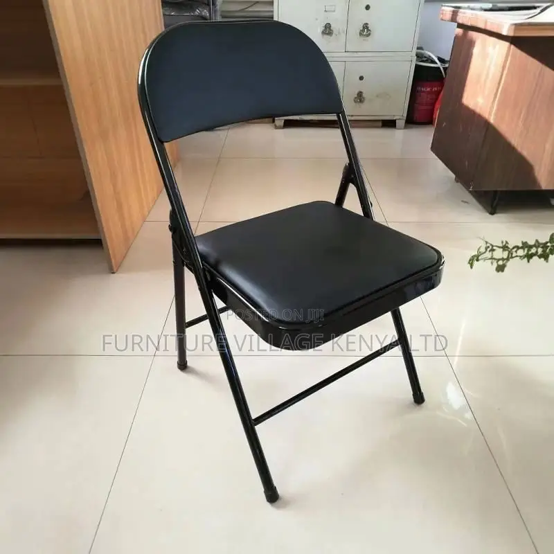 Black Armless Leather Padded Folding Desk Chair