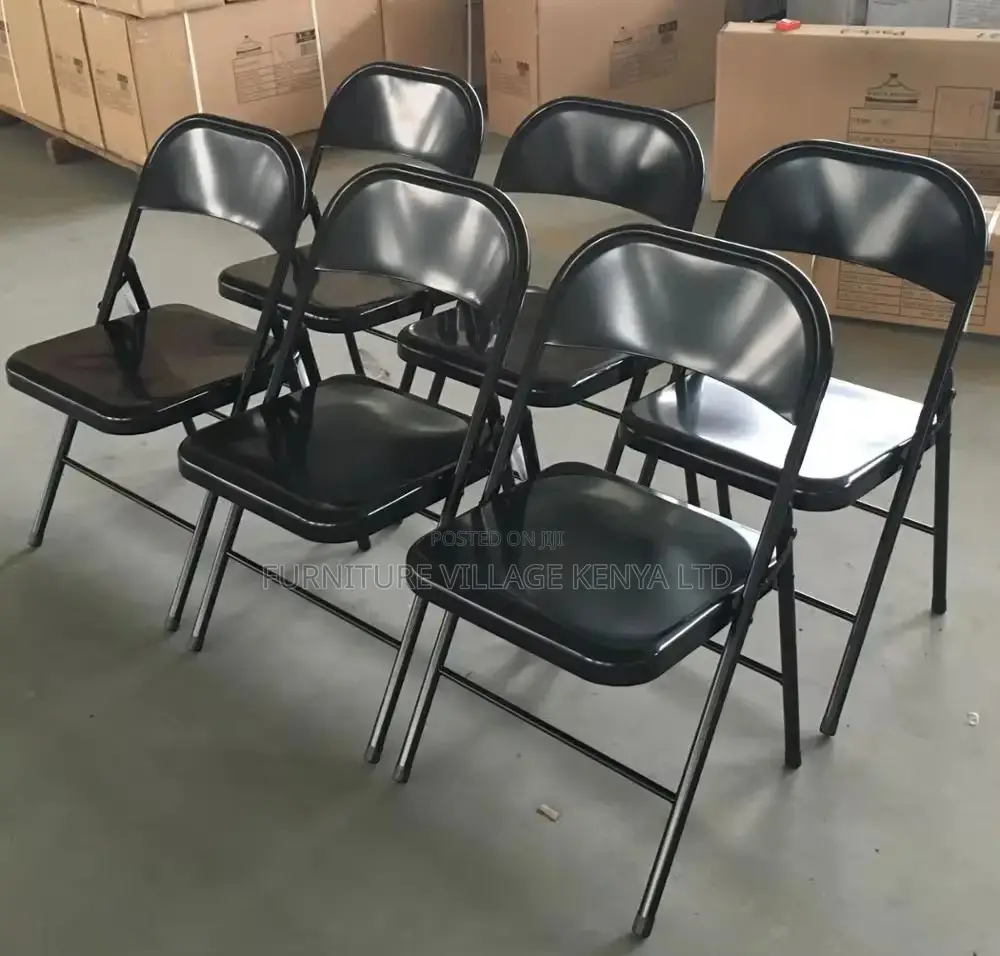 Black Armless Leather Padded Folding Desk Chair
