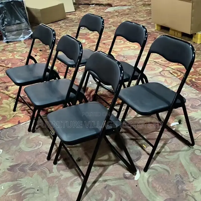 Black Armless Leather Padded Folding Desk Chair