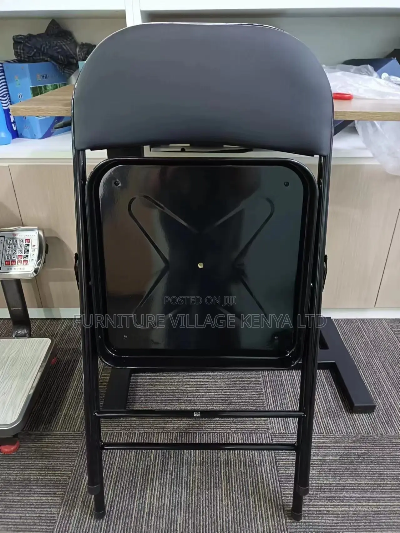 Black Armless Leather Padded Folding Desk Chair