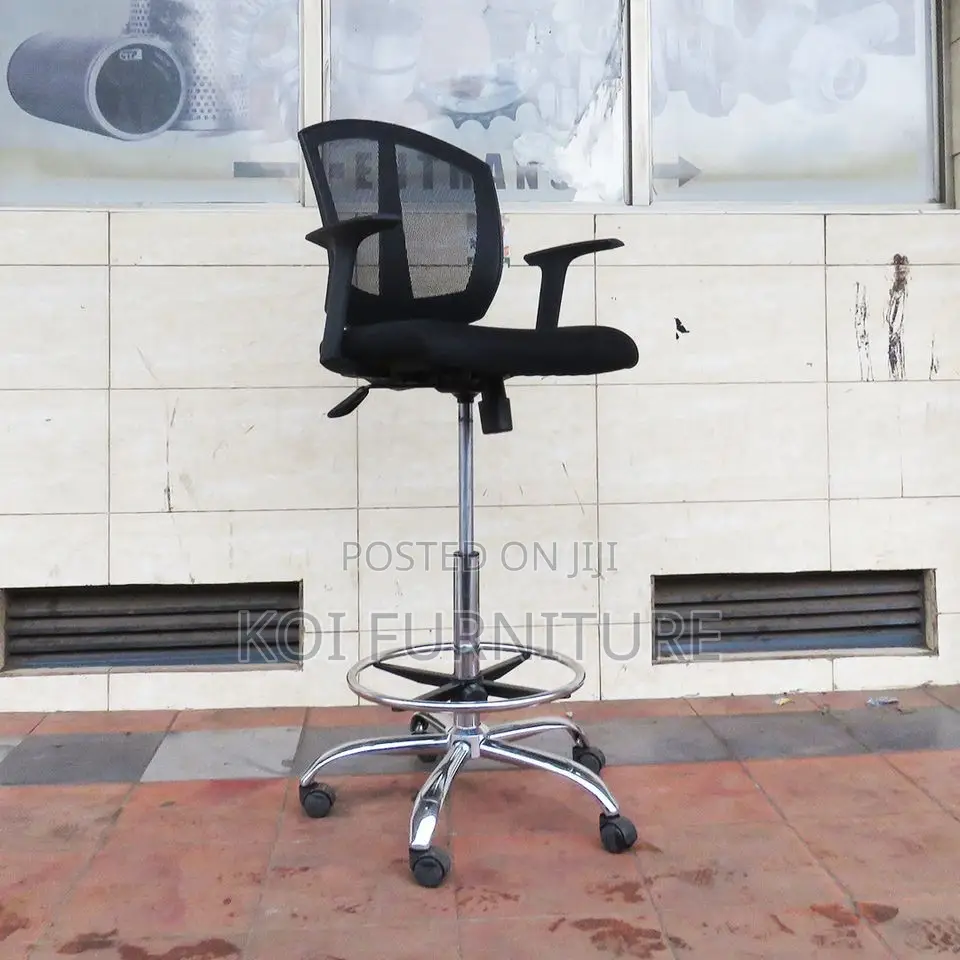 Office Chair : Ergonomic Mesh Cashier Chair With a Chrome Footrest.