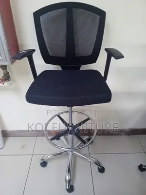 Office Chair : Ergonomic Mesh Cashier Chair With a Chrome Footrest.