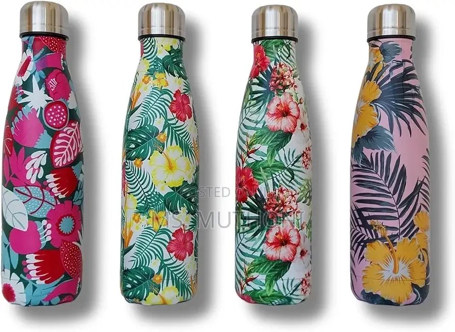 500 Ml Tropical Floral Patterned Stainless Steel Thermal Bottle.