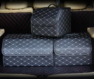 Leather Car Trunk Organizer With White Quilted Diamond Stitch Pattern
