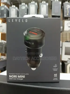 Levelo Nori Mini 60w Car Charger Featuring a Compact Gun Grey Design.