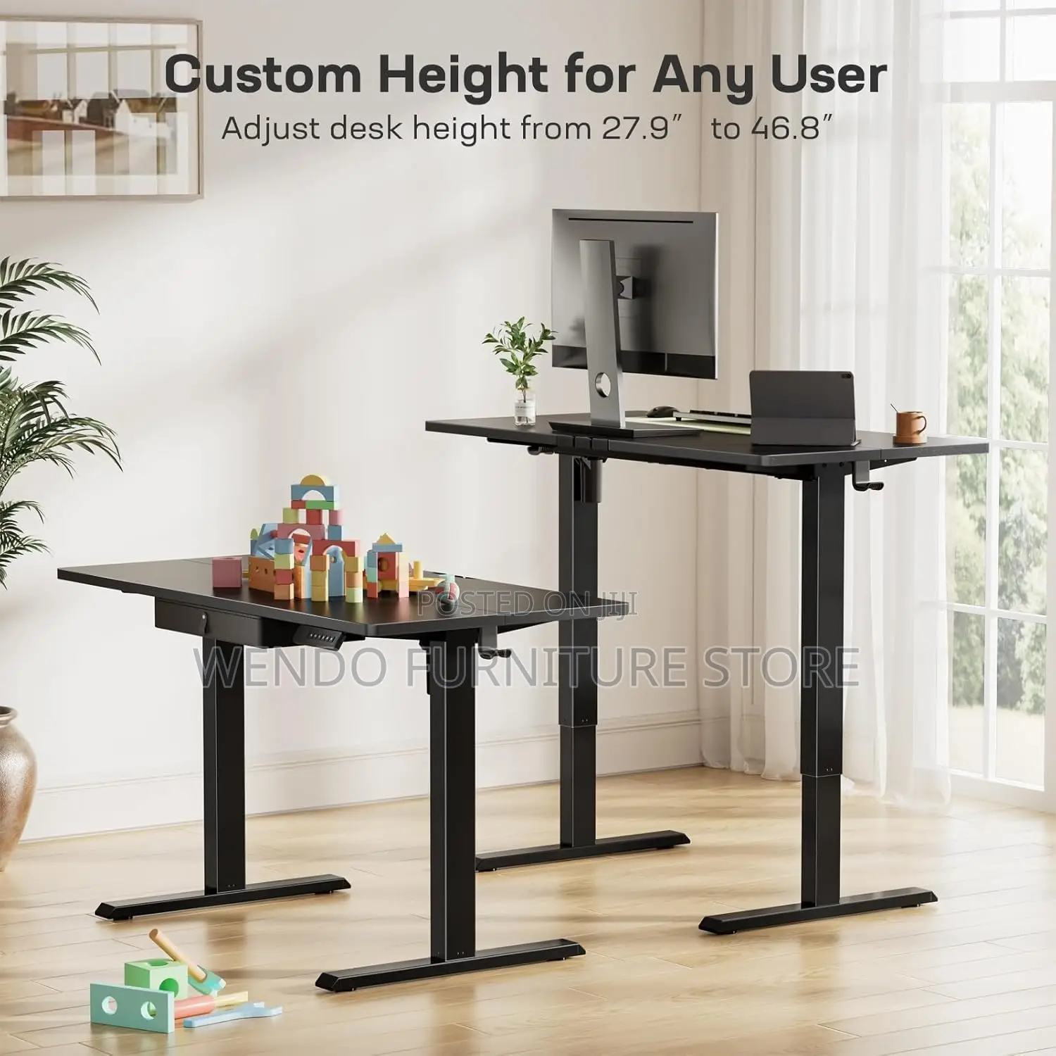 Office Desk :B1n 1.2m Black Electric Height-Adjustable Sit-Stand Desk.