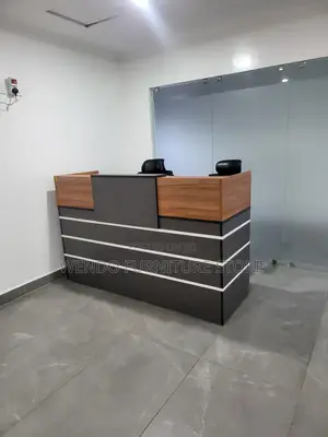 Office Desk : 1.8m Wooden and Charcoal Gray Reception Desk