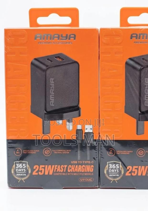 Amaya 25w Fast Charger With Type-C Cable - Dual Port Wall Adapter. - thumbnail 2