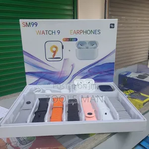 Sm99 Watch 9 Smartwatch + Wireless Earphones 9-in-1 Combo Set.