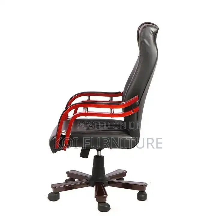 Office Chair : Black Faux Leather High-Back Executive Office Chair