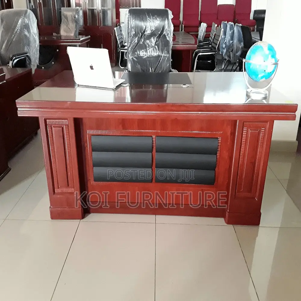 Office Desk : 1.6m Brown Wood-Veneer Executive Office Desk
