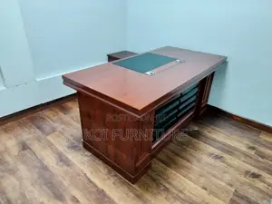 Office Desk : 1.6m Brown Wood-Veneer Executive Office Desk