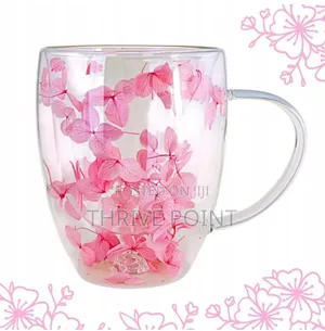 350ml Dried Flower Double Wall Clear Glass Coffee Mug