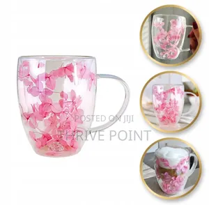 350ml Dried Flower Double Wall Clear Glass Coffee Mug