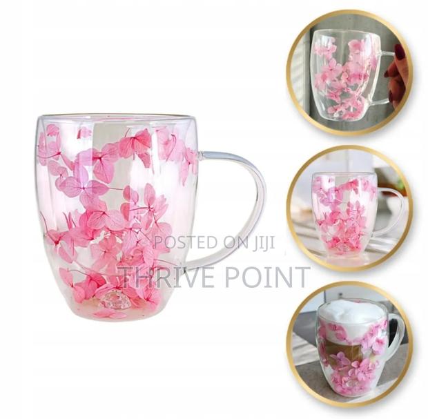 350ml Dried Flower Double Wall Clear Glass Coffee Mug - thumbnail 2