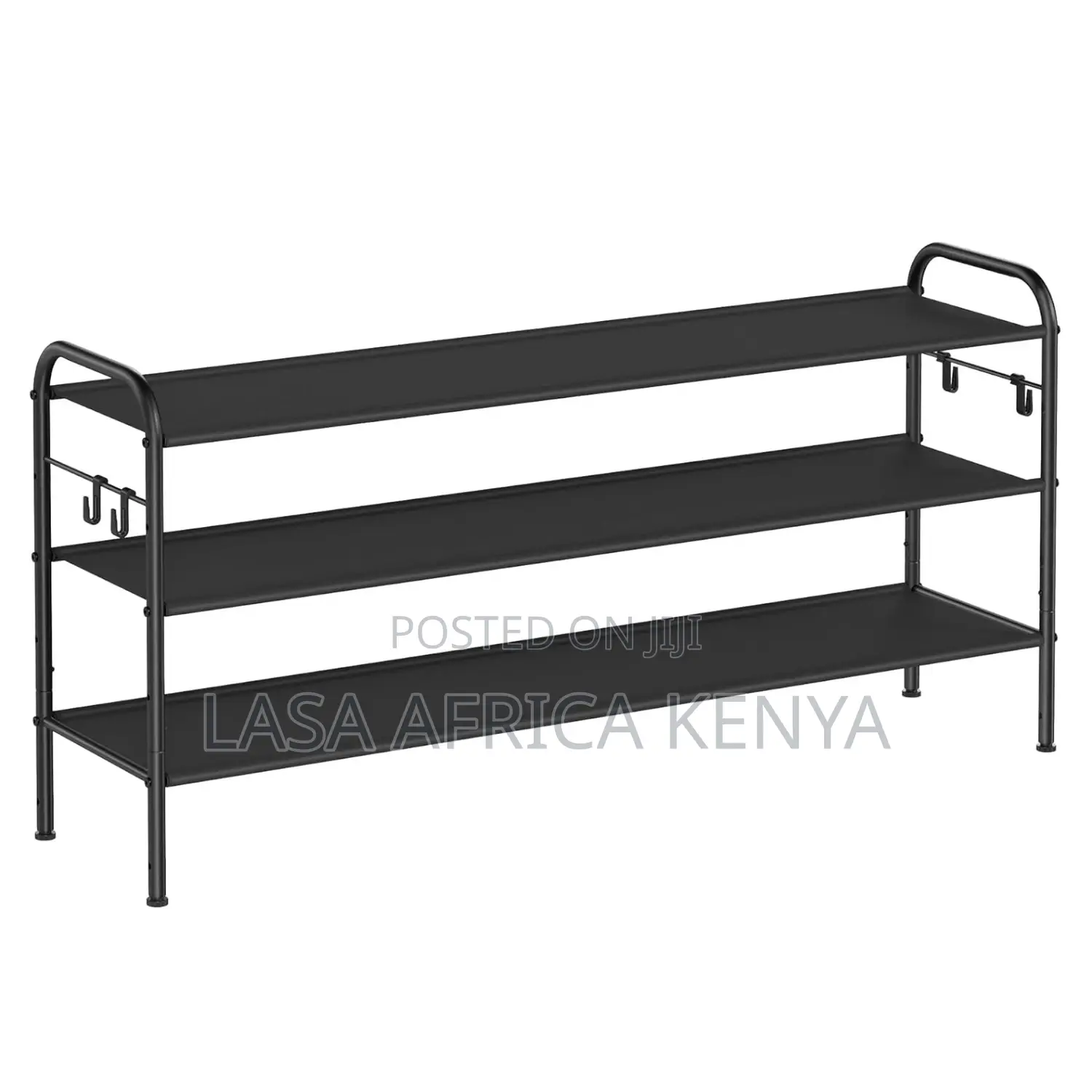 Lasa 3-Tier Shoe Rack With Hooks - Fabric Shelv.