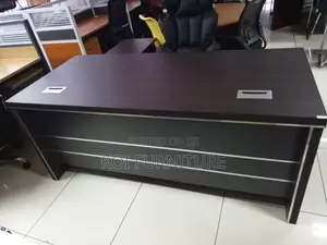 Office Desk : Dark Brown Executive L-Shaped Office Table Silver Accent